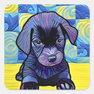 Little Black Lab Puppy Quilt Like Design Square Sticker