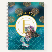 Little Black Mermaid Blue Scales Monogram Girls