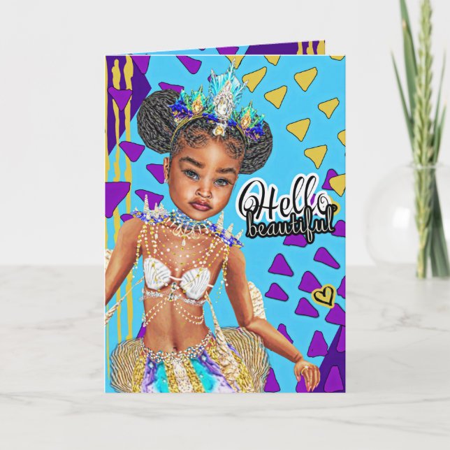 Little Black Mermaid Girl Blank Greeting Card (Front)