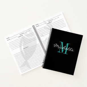 Little black monogram kitchen recipe organizer notebook