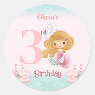 Little Blond Mermaid Pink Girl Birthday Classic Round Sticker