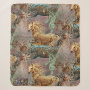 Little Blonde Girl in Pastel Pink Dress with Horse Sherpa Blanket