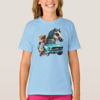 Little Blonde Girl With Mustang Car Pony Horse