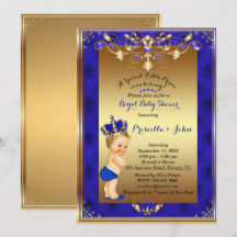 Little Blonde Prince Baby Shower Invitation,Navy