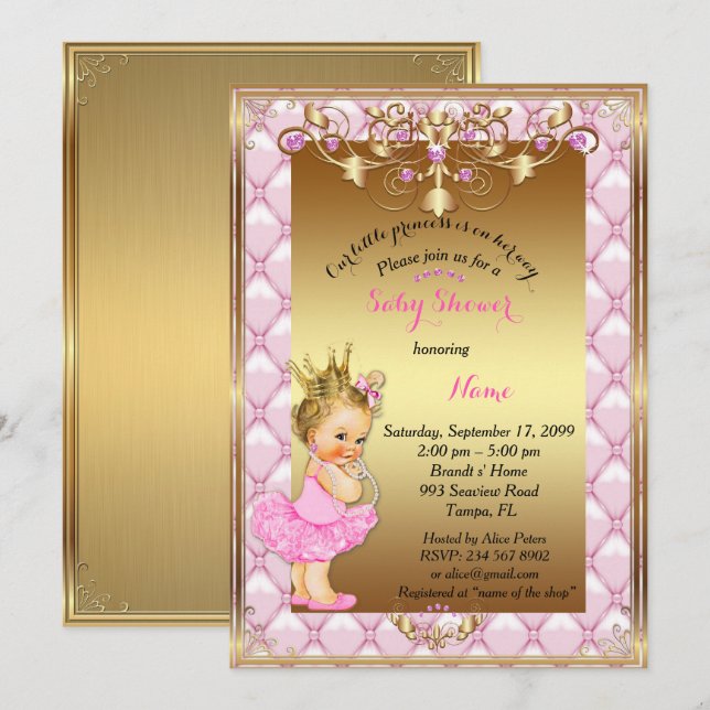 Little Blonde Princess, Baby Shower Invitation,gol Invitation (Front/Back)