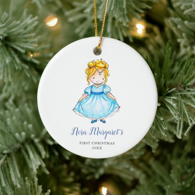 Little Blonde Princess Personalized Simple Girl Ceramic Ornament (Tree)