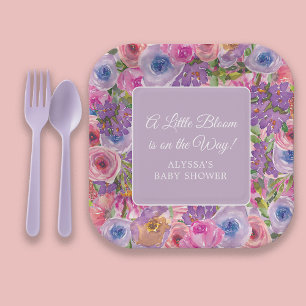 Little Bloom Purple Pink Floral Baby Girl Shower Paper Plate