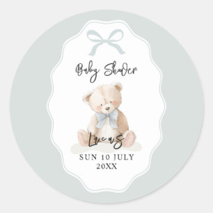 Little Blue Bearly Wait Baby Shower  Classic Round Sticker