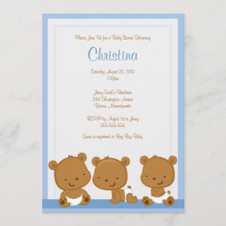 Little Blue Bears Boy Baby Shower Invitation