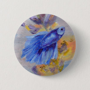 Little Blue Betta Fish 2 Inch Round Button