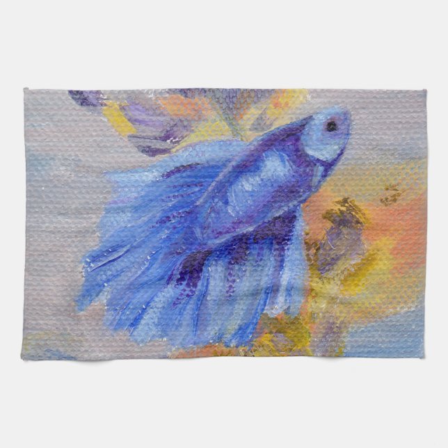 Little Blue Betta Fish Kitchen Towel (Horizontal)