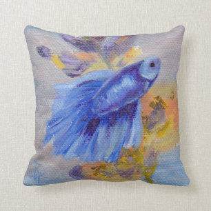 Little Blue Betta Fish Throw Pillow