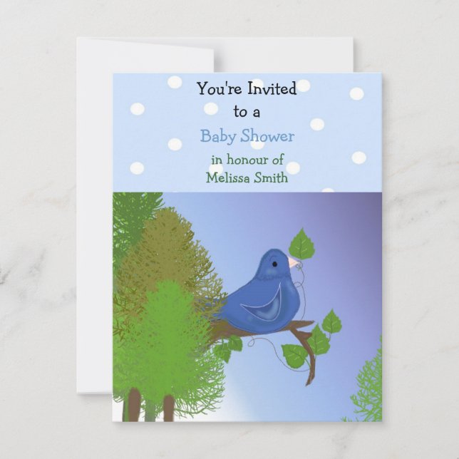Little Blue Bird Baby Shower Invitation (Front)