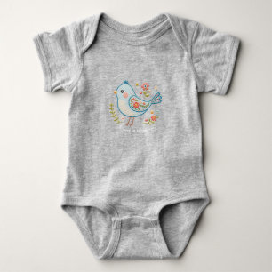 Little Blue Bird Floral Baby Bodysuit
