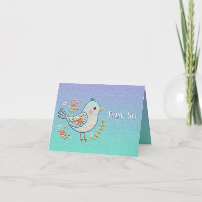 Little Blue Bird Floral Carte de remerciements (Devant)