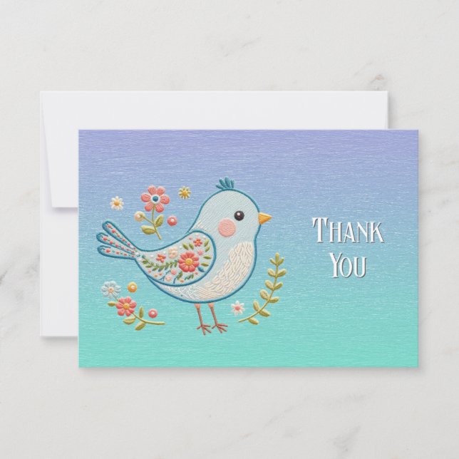 Little Blue Bird Floral Carte de remerciements (Devant)