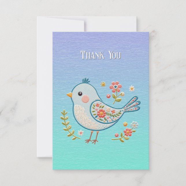 Little Blue Bird Floral Carte de remerciements (Devant)