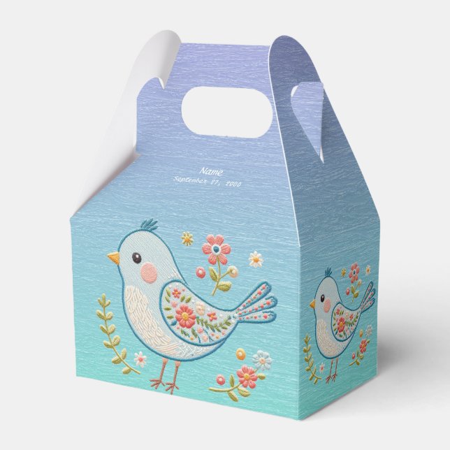 Little Blue Bird Floral Favour Box (Front Side)