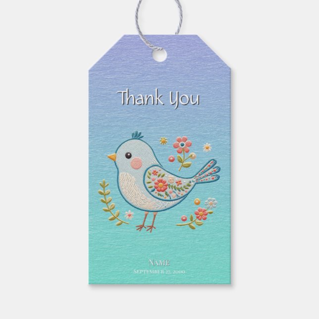 Little Blue Bird Floral Gift Tag (Front)
