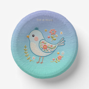 Little Blue Bird Floral Paper Bowl Plate