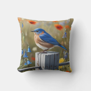 Little Blue Bird Throw Pillow