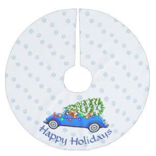 Little Blue Car & Tree Christmas Custom Brushed Polyester Tree Skirt