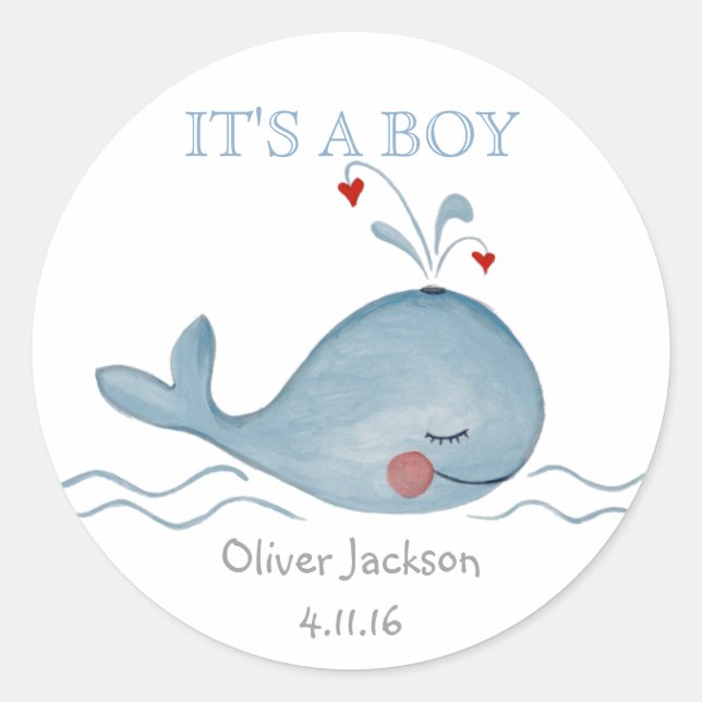 Little Blue cute Whale Nautical | Round Sticker (Front)