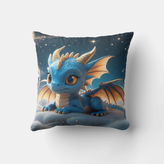 Little blue dino on a cloud  throw pillow (Back)