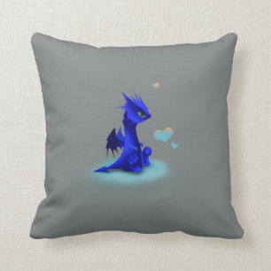 Little blue dragon of love throw pillow