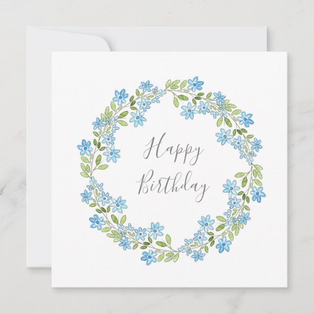 Little Blue Flowers Wreath Card (Front)