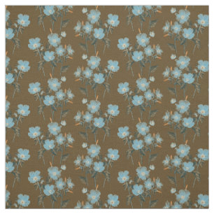 Little Blue Forget Me Not Flowers Over Brown Fabric