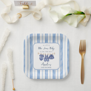 Little Blue Jean Is On The Way, Denim Baby Shower, Paper Plate