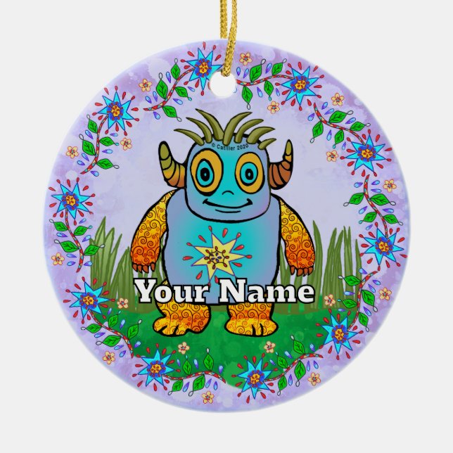 Little Blue Monster Ceramic Ornament (Front)