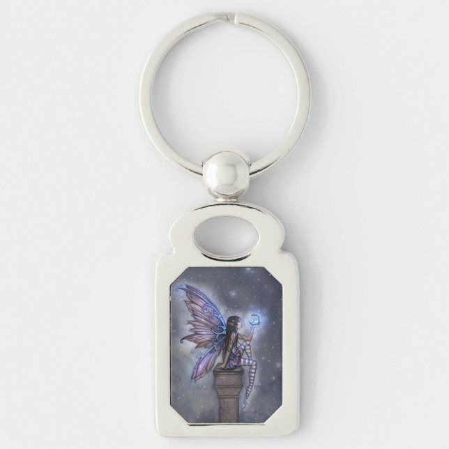 Little Blue Moon Fairy Fantasy Art Keychain (Front)