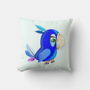 Little Blue Parrot Throw Pillow