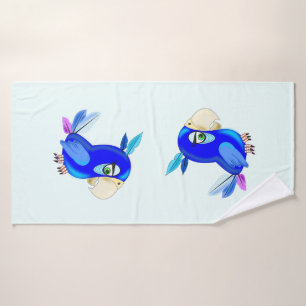 Little Blue Parrots Bath Towel - Your Color - Text