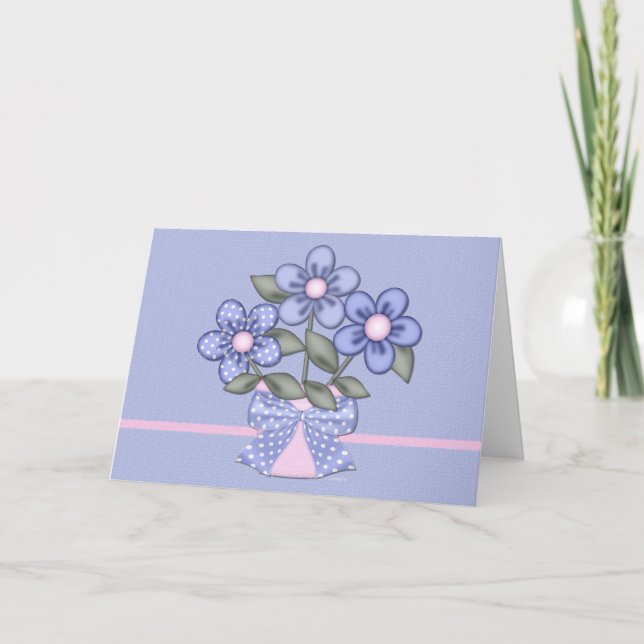 Little Blue & Pink Flowers Blank Greeting Card (Front)