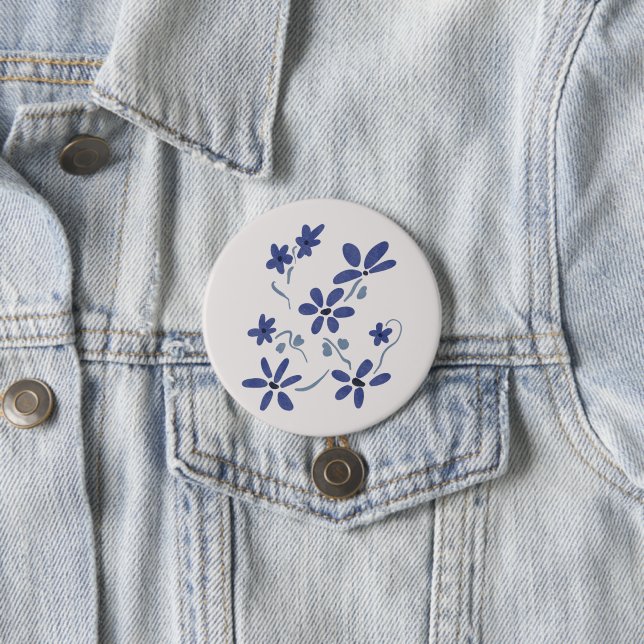 Little Blue Romantic Flowers 3 Inch Round Button (In Situ)