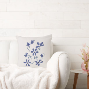 Little Blue Romantic Flowers Throw Pillow