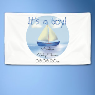 Little Blue Sailboat Boys Baby Shower Banner