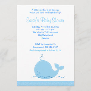 Little Blue Whale 5x7 Baby Shower Invitation