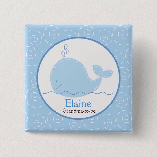 Little Blue Whale NAME TAG Custom Button (Front)