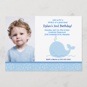 Little Blue Whale *PHOTO* Birthday 5x7 Invitation