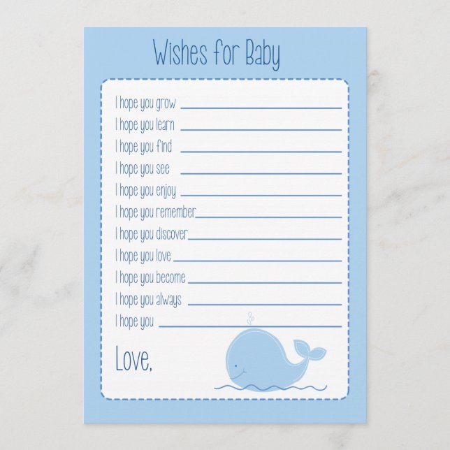Little Blue Whale Wishes For Baby Card (Front)