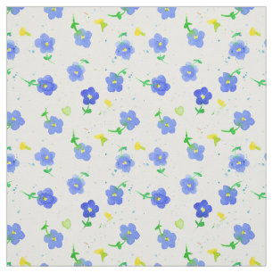 Little Blue Wildflower English Country Watercolor Fabric