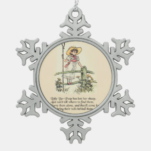Little Bo-Peep: Classic Kate Greenaway Nursery Snowflake Pewter Christmas Ornament
