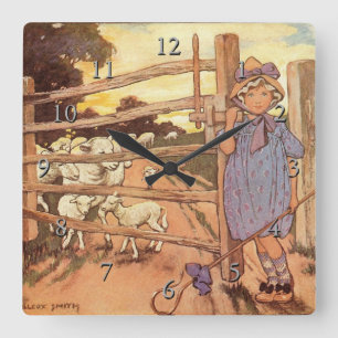 Little Bo-Peep Nursery Rhyme Square Wall Clock