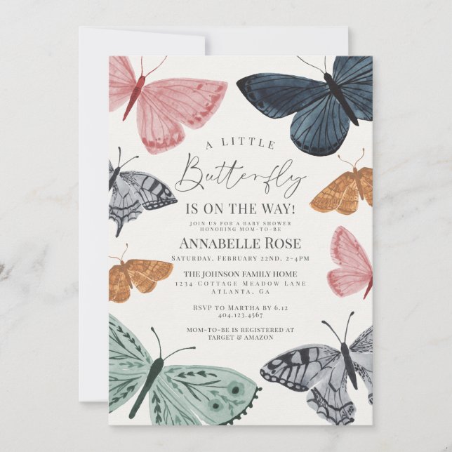 Little Boho Butterfly Girl Baby Shower Invite (Front)