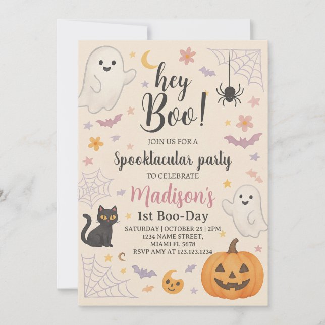 Little Boo 1er anniversaire Invitation mignonne Ha (Devant)