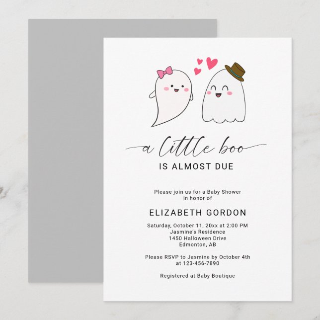 Little Boo Baby Shower Halloween Ghost Fall Invitation (Front/Back)